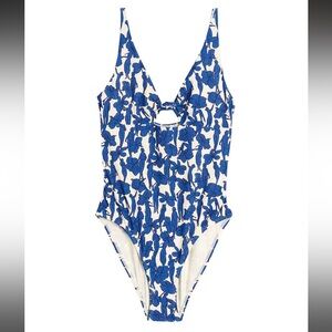 Tory Burch Blue Hibiscus Knot One-Piece Swimsuit Medium